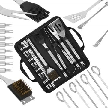Set 21 en 1 de accesorios para barbacoa con espátula, pinzas y estuche