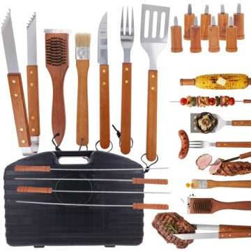 Set Bokato de 18 accesorios de madera y acero inoxidable para barbacoa