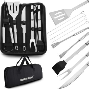 Set de accesorios para barbacoa con pinzas y afilador