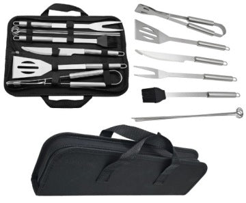 Set de 9 accesorios de acero inoxidable para barbacoa con maletín