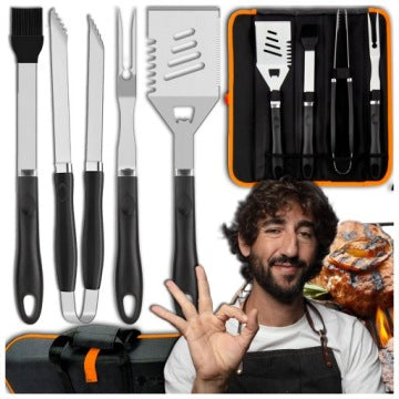 Set de 4 accesorios de acero para barbacoa con estuche