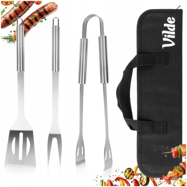 Set de 3 utensilios de acero para barbacoa