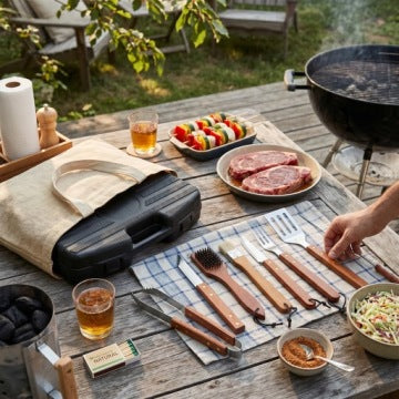 Set Bokato de 18 accesorios de madera y acero inoxidable para barbacoa