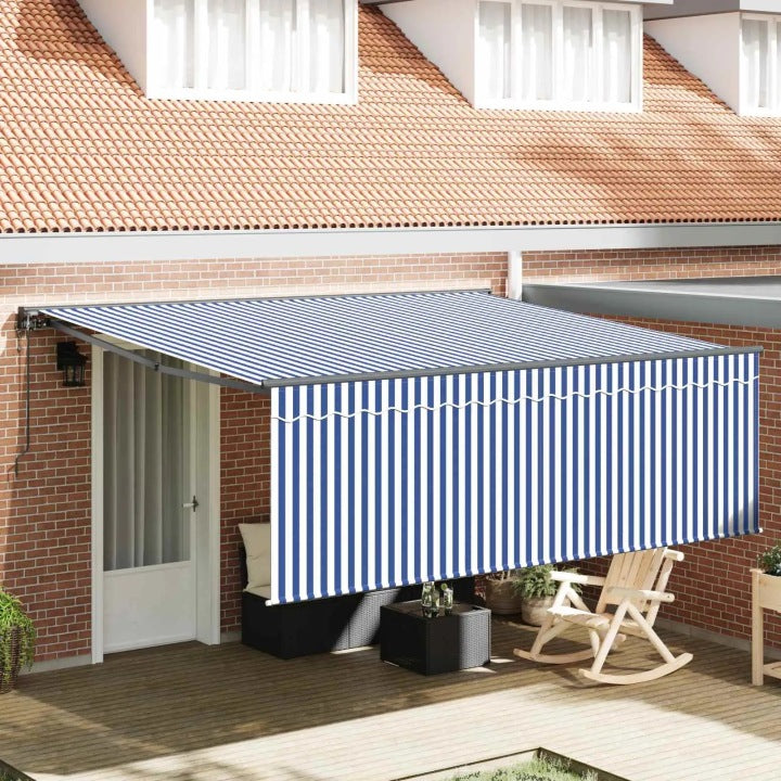 Toldo retráctil vidaXL azul y blanco de 400 x 300 cm