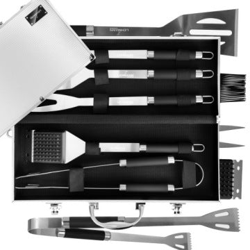 Maletín XXL con set de utensilios de acero para barbacoa