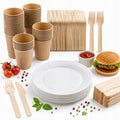 Set ecológico para grill y picnic con vasos y cubiertos desechables