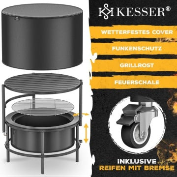 Brasero de jardín grande con parrilla para caldero y accesorios