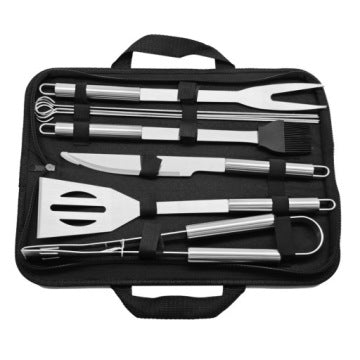Set de 9 accesorios de acero inoxidable para barbacoa con maletín