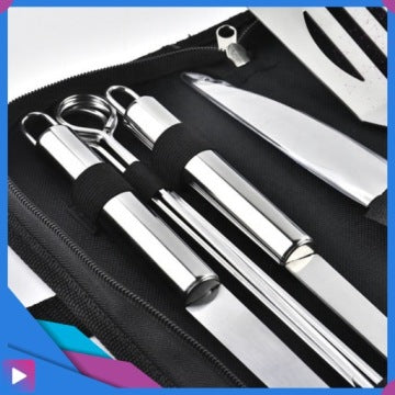Set 10 en 1 de accesorios de acero inoxidable para barbacoa con estuche