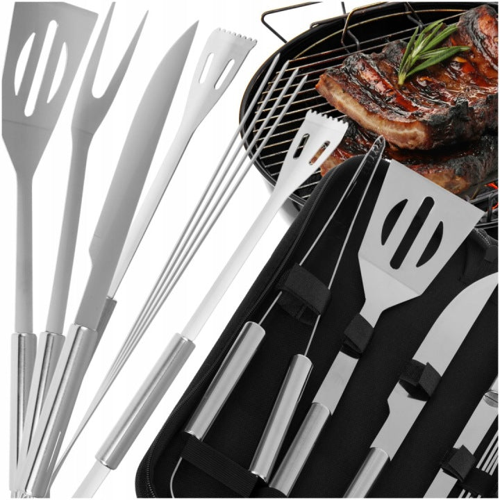 Set 9 en 1 de accesorios de acero inoxidable para barbacoa con estuche