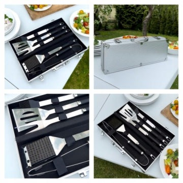 Set 6 en 1 de utensilios para barbacoa en maletín