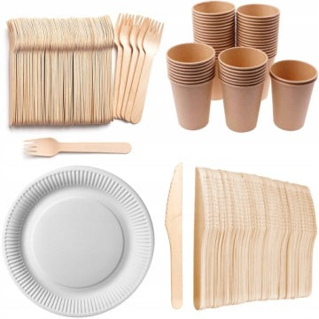 Set ecológico para grill y picnic con vasos y cubiertos desechables