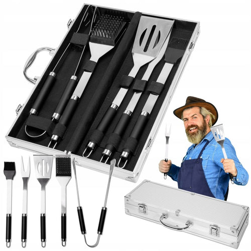 Set 6 en 1 de utensilios para barbacoa en maletín