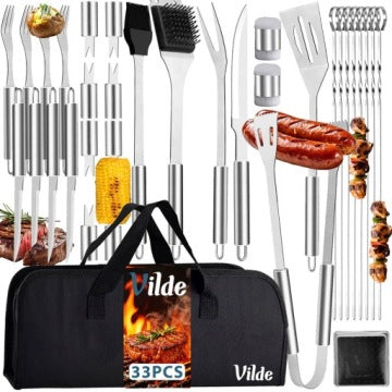 Set Vilde de 33 accesorios de acero para grill y barbacoa