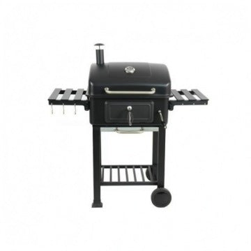 Grill negro con estantes laterales y tapa curva