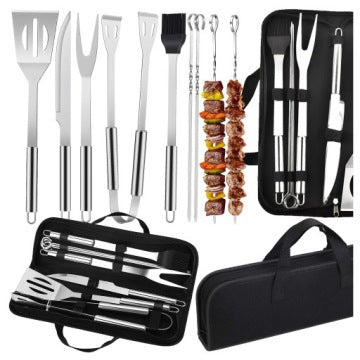 Set 10 en 1 de accesorios de acero inoxidable para barbacoa con pinzas y estuche