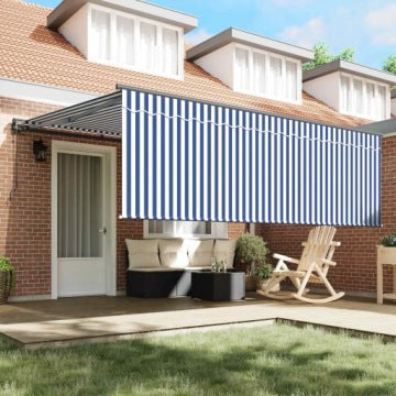 Toldo retráctil vidaXL azul y blanco de 400 x 300 cm