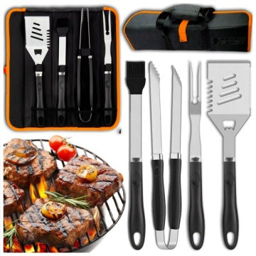 Set de 4 accesorios de acero para barbacoa con estuche