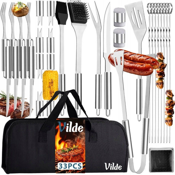 Set Vilde de 33 accesorios de acero para grill y barbacoa