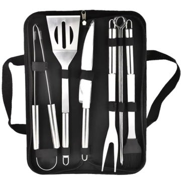 Set 10 en 1 de accesorios de acero inoxidable para barbacoa con pinzas y estuche