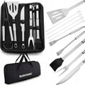 Set 9 en 1 de accesorios de acero inoxidable para barbacoa con pinzas y estuche