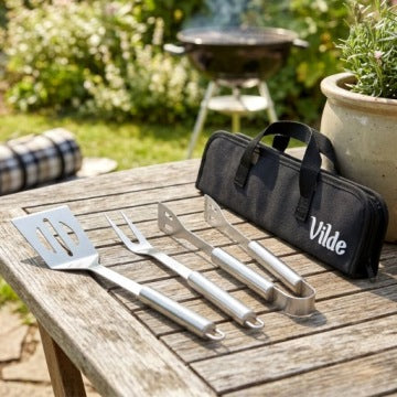 Set de 3 utensilios de acero para barbacoa