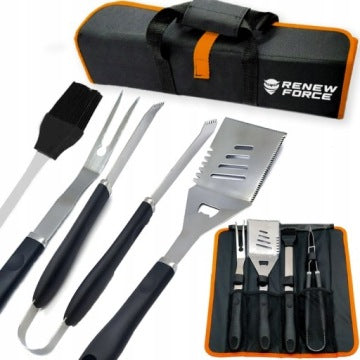 Set de 4 accesorios de acero para barbacoa con estuche